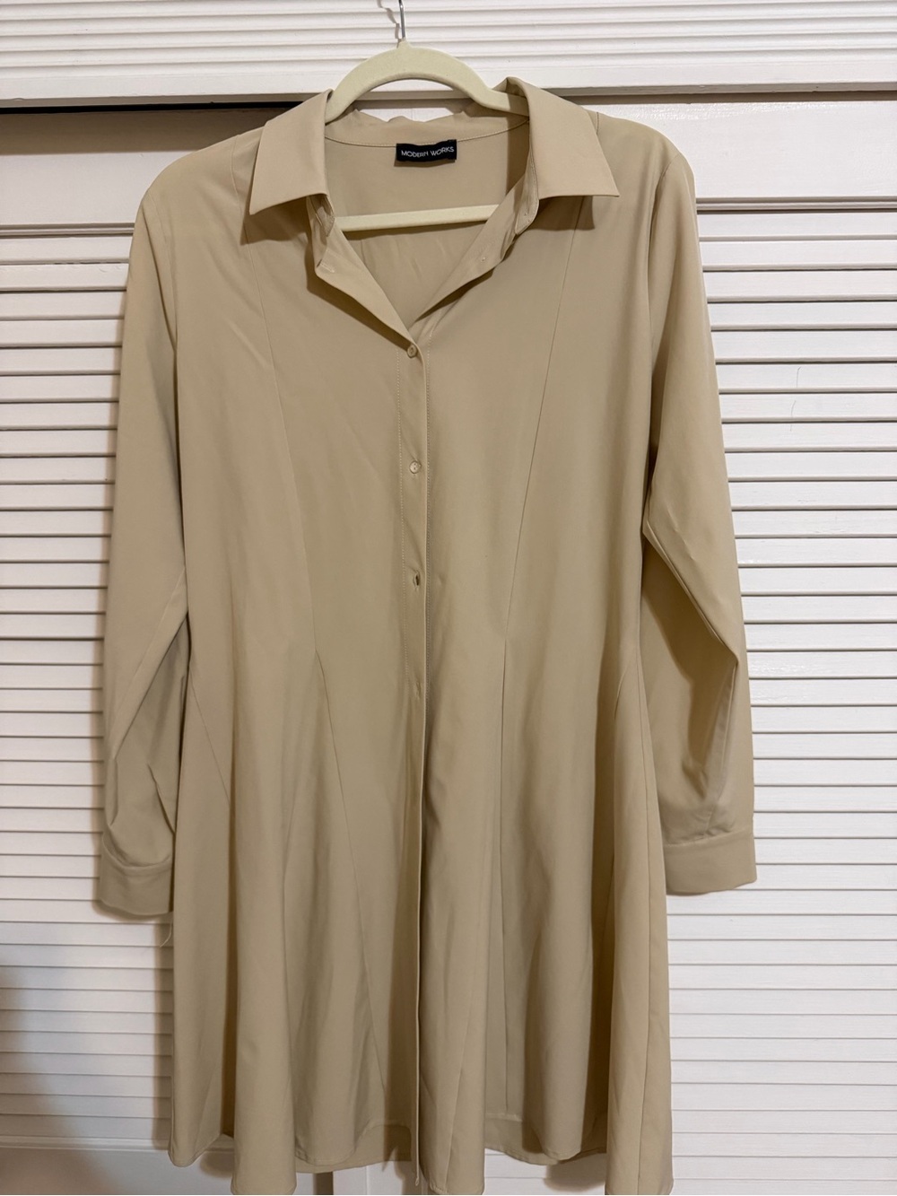 Modern Works Beige Button-Front A-Line Shirt Dress